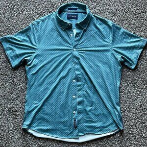 Teal Short Sleeve Button Up Shirt with Floral Designs